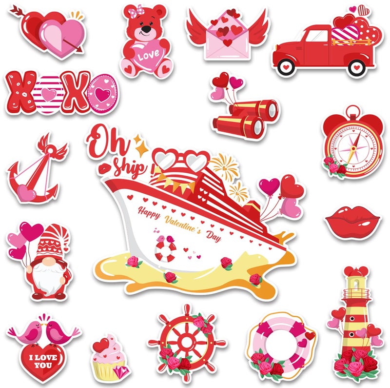 Fprl 16 Pcs Valentine's Day Door Decorations, Valentines Car Refrigerator Cruise Door Magnets Stickers, Reusable Magnets for Cabin Ship Carnival Refrigerator Office Car Accessories - Image 1