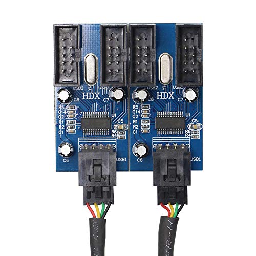 XMSJSIY Motherboard USB 9 Pin Header Hub Male 1 to 2/4 Female USB 2.0 Splitter Extension Cable, USB 9-pin Internal Cable 9 pin Connector Adapter for Port Multiplier (35cm) - Image 3