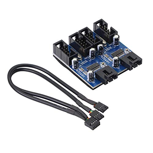 XMSJSIY Motherboard USB 9 Pin Header Hub Male 1 to 2/4 Female USB 2.0 Splitter Extension Cable, USB 9-pin Internal Cable 9 pin Connector Adapter for Port Multiplier (35cm) - Image 2