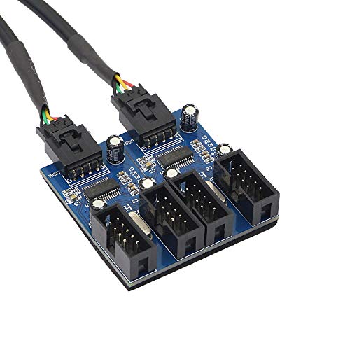 XMSJSIY Motherboard USB 9 Pin Header Hub Male 1 to 2/4 Female USB 2.0 Splitter Extension Cable, USB 9-pin Internal Cable 9 pin Connector Adapter for Port Multiplier (35cm) - Image 4