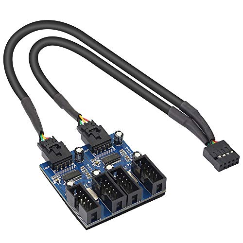 XMSJSIY Motherboard USB 9 Pin Header Hub Male 1 to 2/4 Female USB 2.0 Splitter Extension Cable, USB 9-pin Internal Cable 9 pin Connector Adapter for Port Multiplier (35cm) - Image 1
