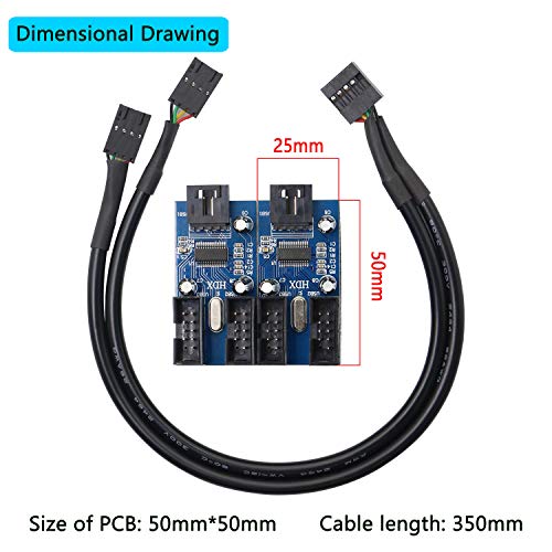 XMSJSIY Motherboard USB 9 Pin Header Hub Male 1 to 2/4 Female USB 2.0 Splitter Extension Cable, USB 9-pin Internal Cable 9 pin Connector Adapter for Port Multiplier (35cm) - Image 5