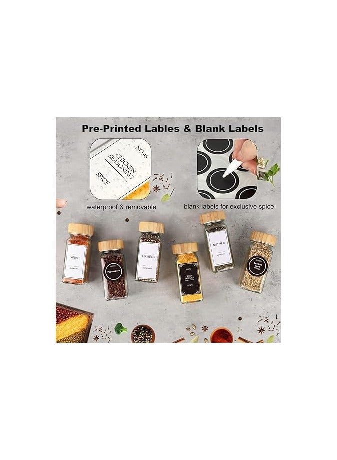 HJB VISSO 24 Pcs Glass Spice Jars/Bottles, 120ml Empty Square Spice Containers with Spice Labels, Shaker Lids and Bamboo Caps, Silicone Collapsible Funnel, SpongeBrush,Whiteboard Pen Included - Image 3