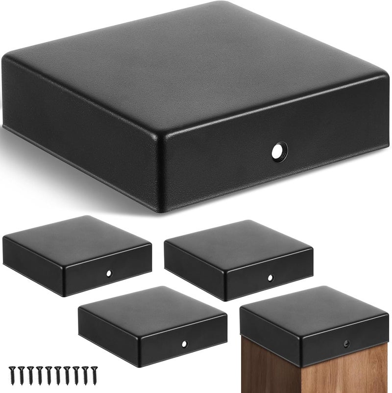 Pelopy 20 Pcs 4 x 4" Flat Pyramid Post Cap for True 3-1/2" x 3-1/2" Wood Posts Black Galvanized Powder Coated Steel Weatherproof Caps Cover for Decks, Porches, or Corridors Mailbox - Image 1