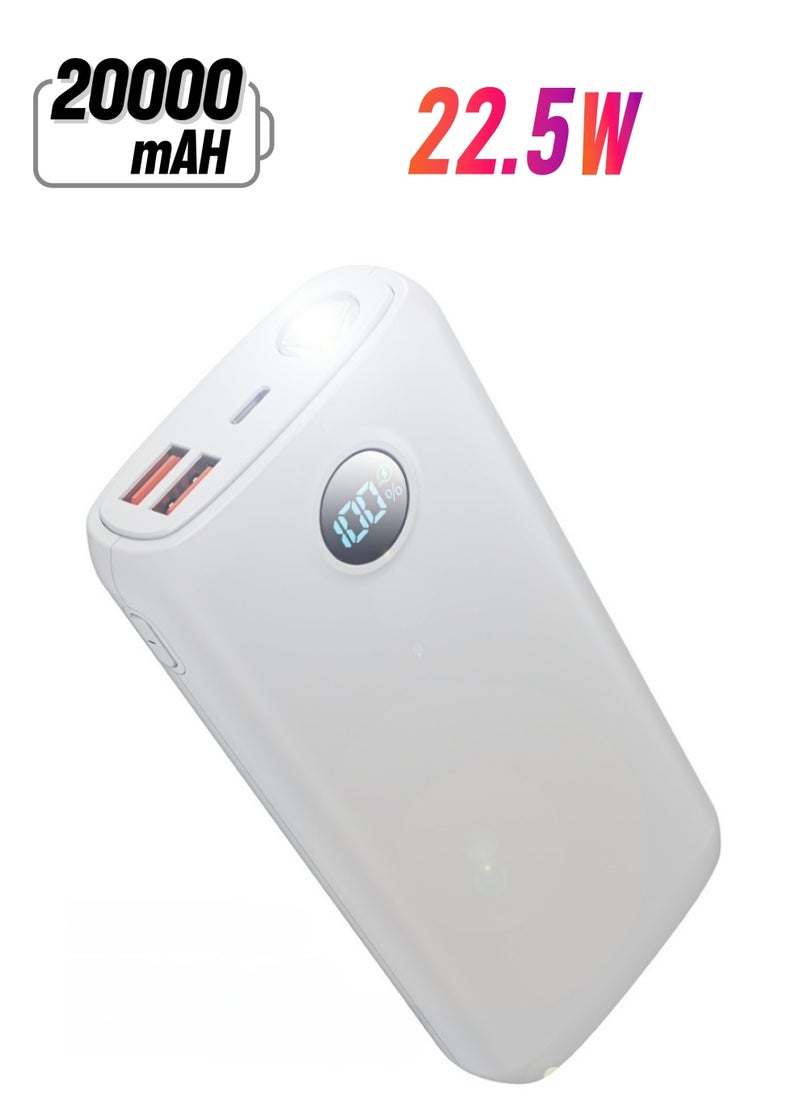 skjvxt - Power Bank 20000mAh Portable Charger  PD 22.5W and QC 3.0 Quick Charging Built-in Bright Flashlight LED Display 2 USB 1Type-C Output for Most Electronic Devices on The Market  (white) - Image 1