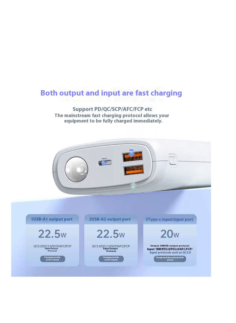 skjvxt - Power Bank 20000mAh Portable Charger  PD 22.5W and QC 3.0 Quick Charging Built-in Bright Flashlight LED Display 2 USB 1Type-C Output for Most Electronic Devices on The Market  (white) - Image 1