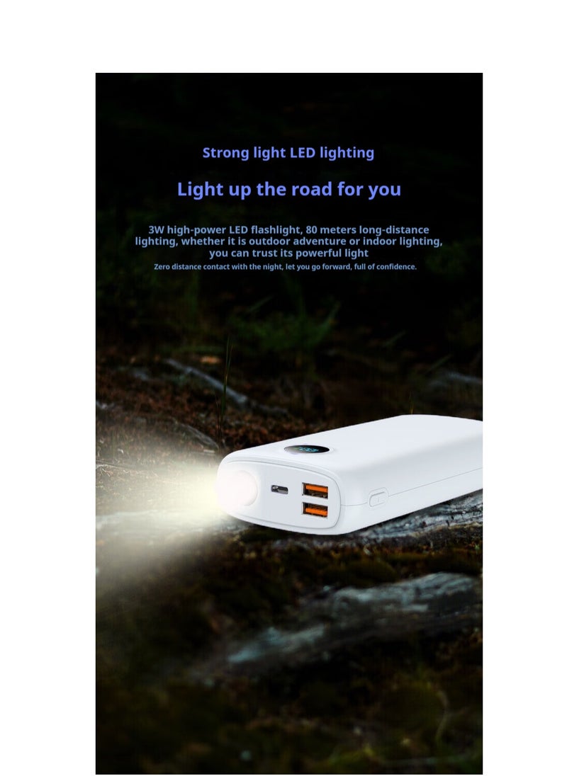skjvxt - Power Bank 20000mAh Portable Charger  PD 22.5W and QC 3.0 Quick Charging Built-in Bright Flashlight LED Display 2 USB 1Type-C Output for Most Electronic Devices on The Market  (white) - Image 1