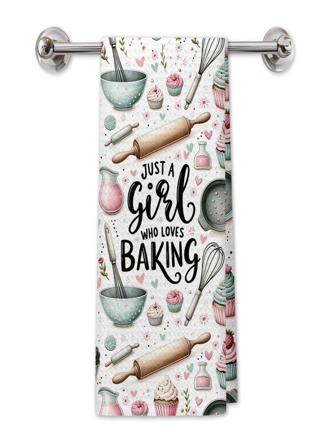 PIUD Gifts for Baking Lovers Women Kitchen Towels, Baker Gifts, Just a Girl Who Loves Baking Hand Dish Towels for Kitchen Bakery, 16x24 Inch - Image 1