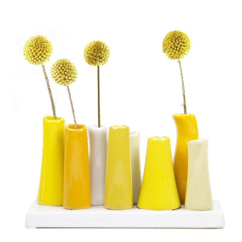 Chive - Pooley 2, Ceramic Flower Vase, 8-Tube Shape (Yellow) - Image 1