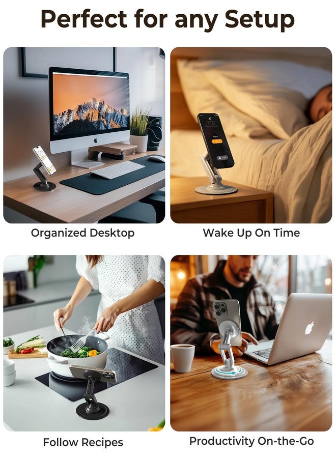 COOPER Mag360, Magnetic Phone Stand for Desk Compatible with MagSafe Phone Holder, 360° Adjustable, iPhone Desk Stand for iPhone 17 Pro Max/16/15/14/13/12, Incl 1 Metal Ring for Other Phones - White - Image 5