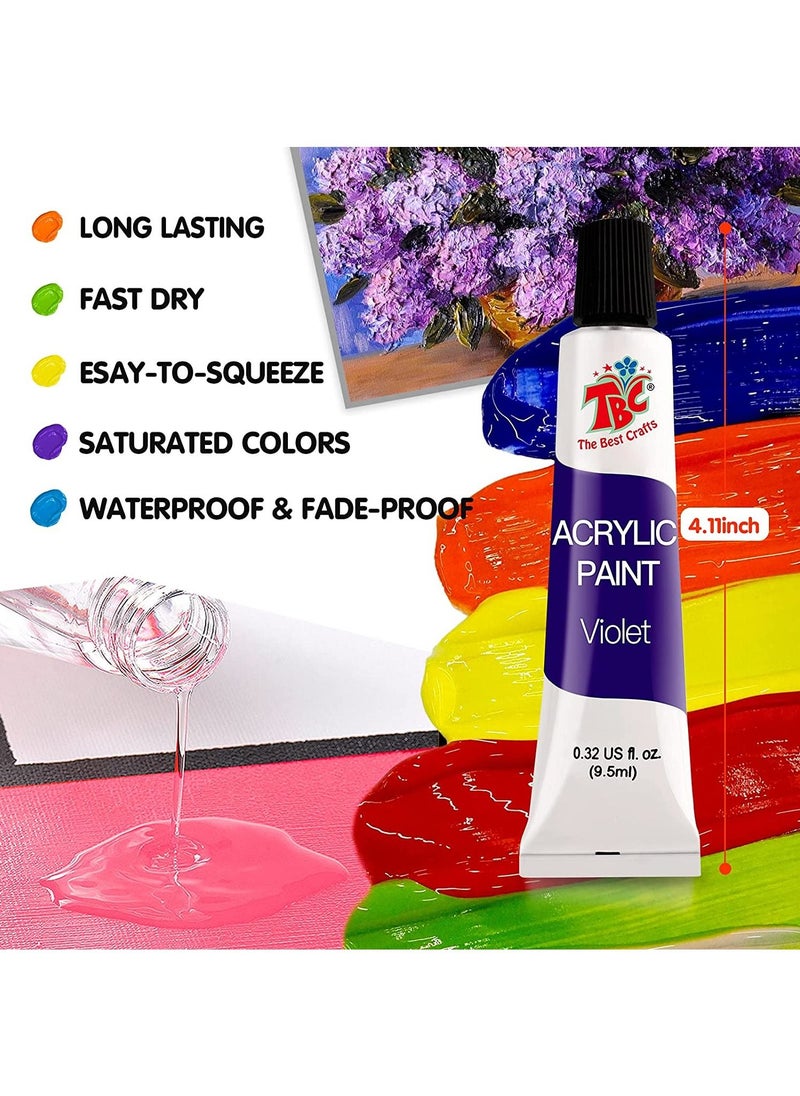 TBC - 24 Pcs The Best Crafts Acrylic Paint Set with 3 Painting Brushes Acrylic Art Set and 6 Slot Paint Palette for Kids & Adults 12ml Tube - Image 1