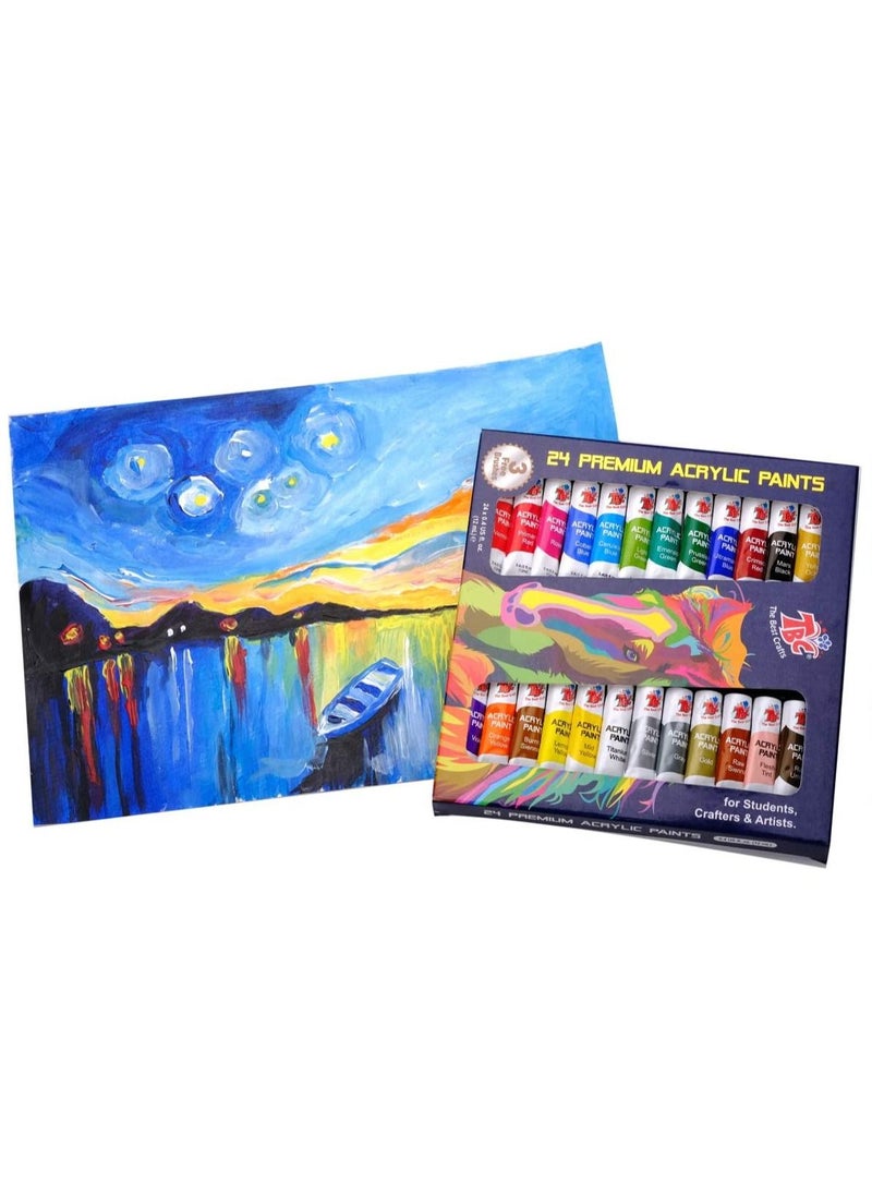 TBC - 24 Pcs The Best Crafts Acrylic Paint Set with 3 Painting Brushes Acrylic Art Set and 6 Slot Paint Palette for Kids & Adults 12ml Tube - Image 1