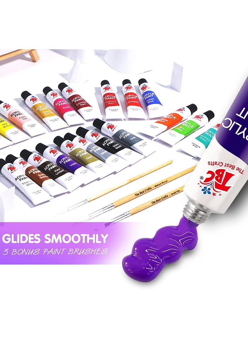 TBC - 24 Pcs The Best Crafts Acrylic Paint Set with 3 Painting Brushes Acrylic Art Set and 6 Slot Paint Palette for Kids & Adults 12ml Tube - Image 1