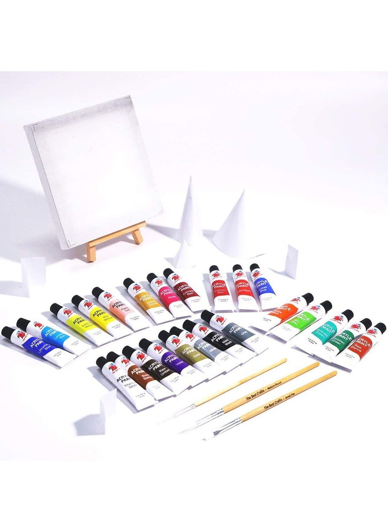 TBC - 24 Pcs The Best Crafts Acrylic Paint Set with 3 Painting Brushes Acrylic Art Set and 6 Slot Paint Palette for Kids & Adults 12ml Tube - Image 1