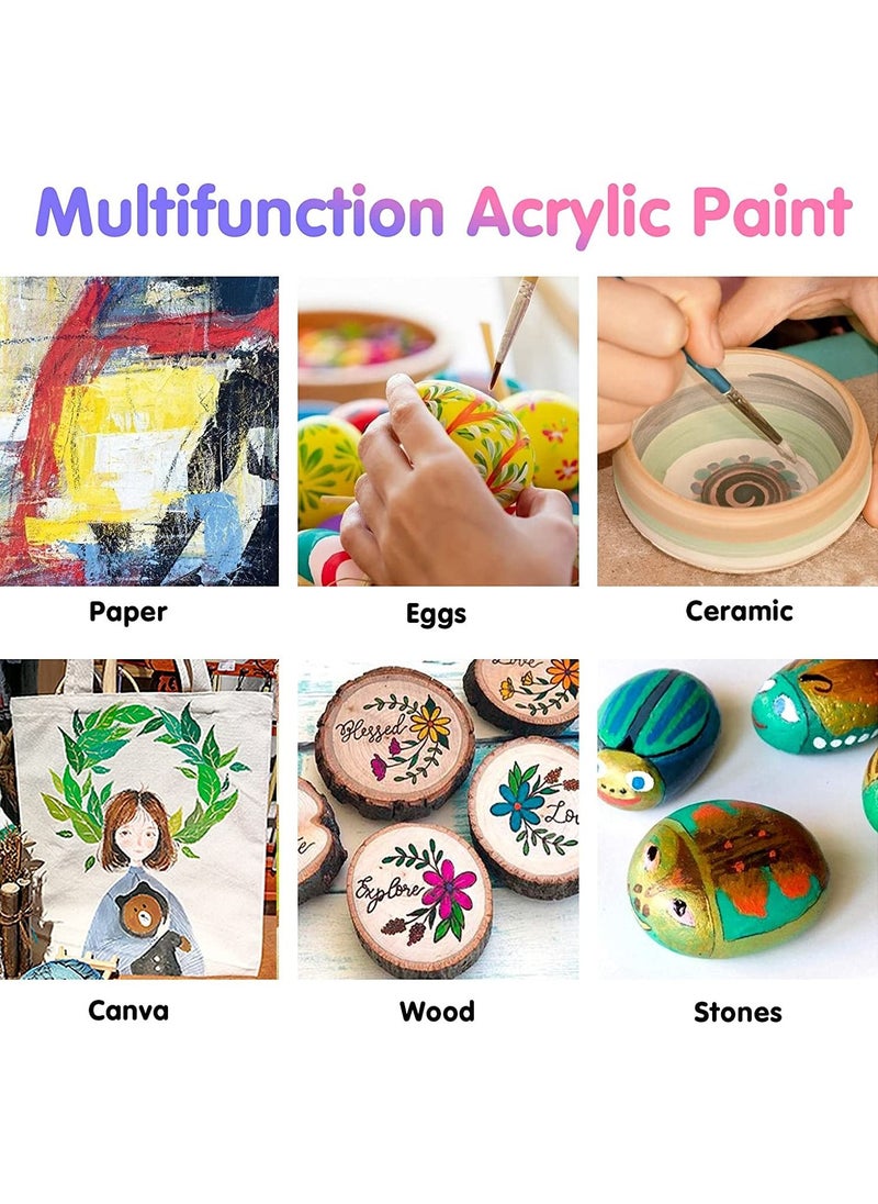 TBC - 24 Pcs The Best Crafts Acrylic Paint Set with 3 Painting Brushes Acrylic Art Set and 6 Slot Paint Palette for Kids & Adults 12ml Tube - Image 1