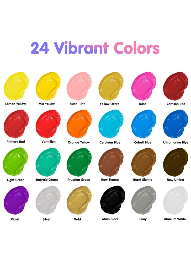 TBC - 24 Pcs The Best Crafts Acrylic Paint Set with 3 Painting Brushes Acrylic Art Set and 6 Slot Paint Palette for Kids & Adults 12ml Tube - Image 1