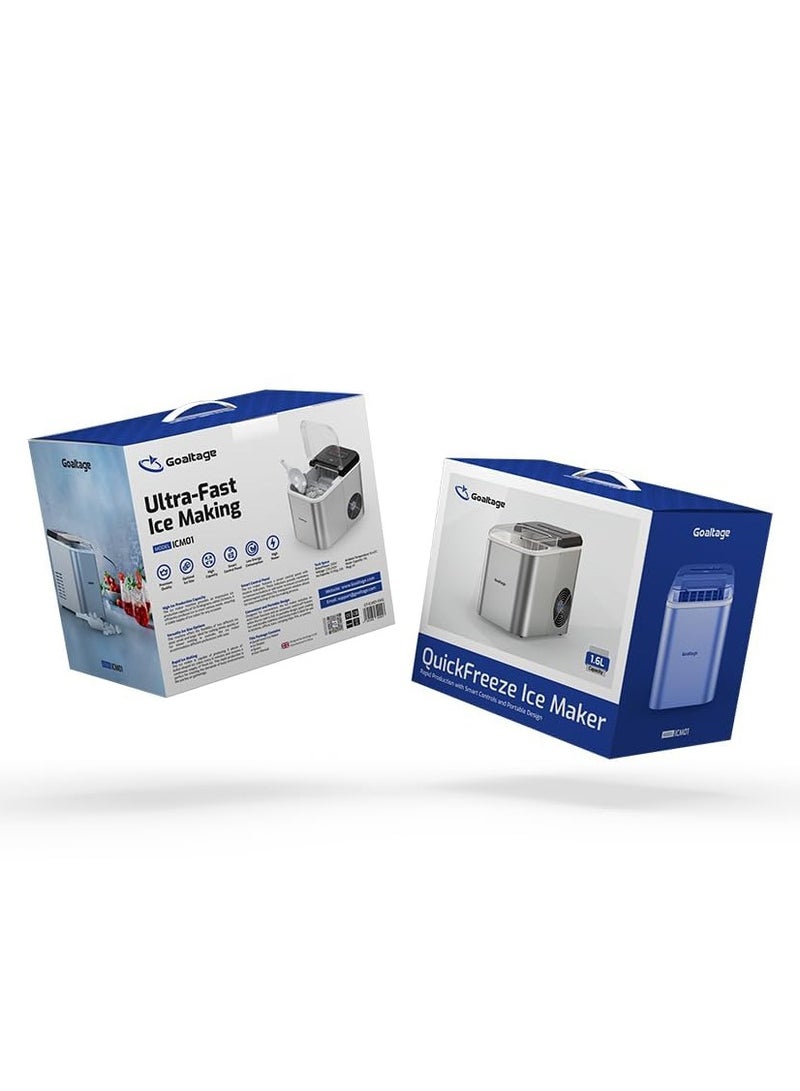 Goaltage ICM01 QuickFreeze Ice Maker with 1.6 L Capacity, Smart Control Panel and Low Energy Consumption Functionality