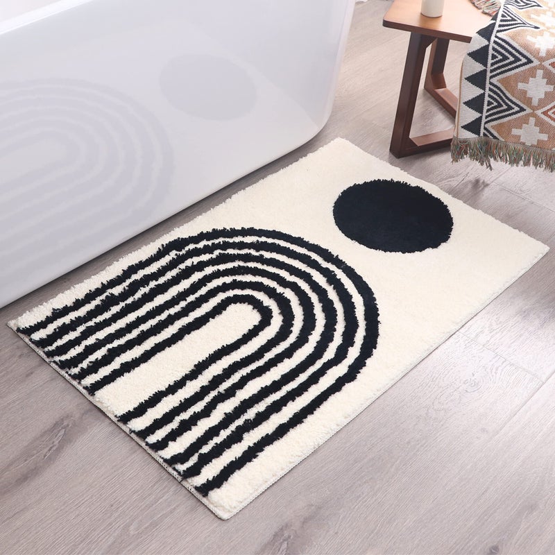 LABEND HOME Boho Bathroom Rugs Abstract Rug  Black and WhiteIvoryCream Bath Mat Geometric Art Arches  Mid Century Modern Bathroom Mats  Bohemian Decor  Unique Cute Dorm Room Decor for College Girls Rainbow