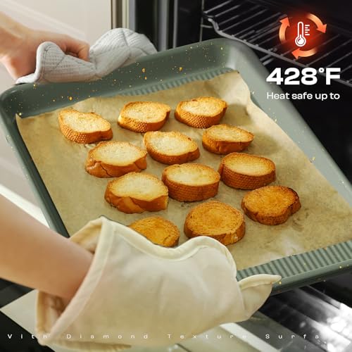 Slow Slog 8-Piece Nonstick Bakeware Set, Stackable Oven Pan Set Includes Baking Sheet, Muffin Pan, Cake Pan, Square Pan, Loaf Pan, Cookie Sheet & Cooling Rack (Ceramic Coated Green) - Image 5