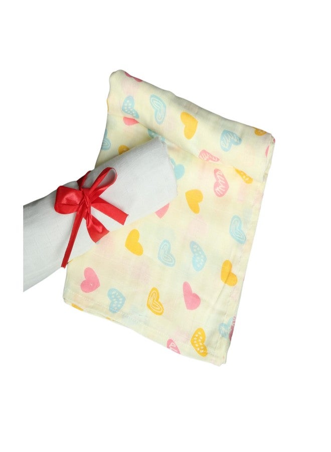 Coocuddle Bamboo Muslin Swaddle: Hearts & Plain Mint Grey - Set of Two, Organic Cotton, Soft & Breathable, Ideal for Newborns, Perfect for Swaddling, Daily Use & Baby Sleep - Image 1