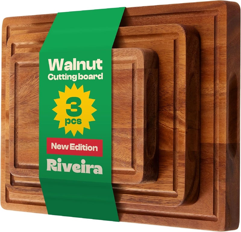 Riveira Walnut Cutting Board Set – Versatile And Durable: Set Of 3 Pcs Rectangular Wooden Cutting Board – Natural Wooden Cutting Boards For Kitchen – Complete Walnut Wooden Chopping Board - Image 1