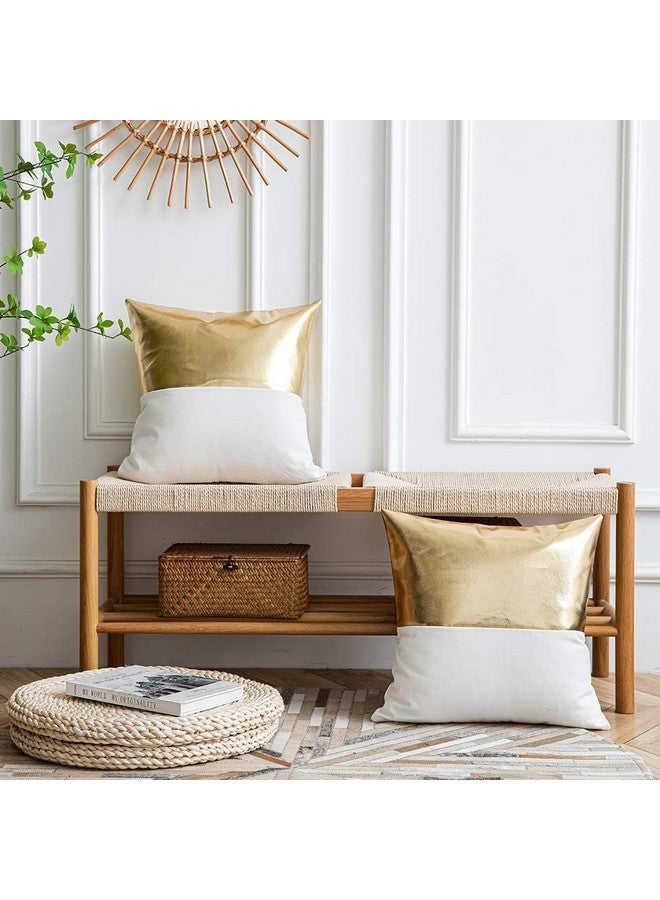 AEROHAVEN™ Set of 2 Solid Hand Made Faux Leather/Cotton Throw/Pillow Cushion Covers - CC240 - (Gold, 16 x 16 Inch(40 x 40cm)) - Image 3