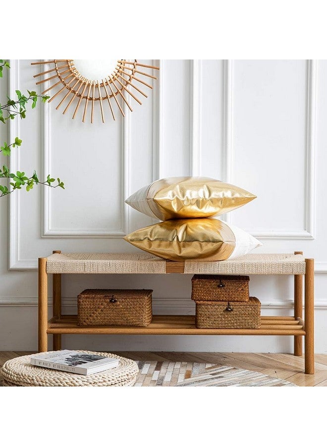 AEROHAVEN™ Set of 2 Solid Hand Made Faux Leather/Cotton Throw/Pillow Cushion Covers - CC240 - (Gold, 16 x 16 Inch(40 x 40cm)) - Image 4