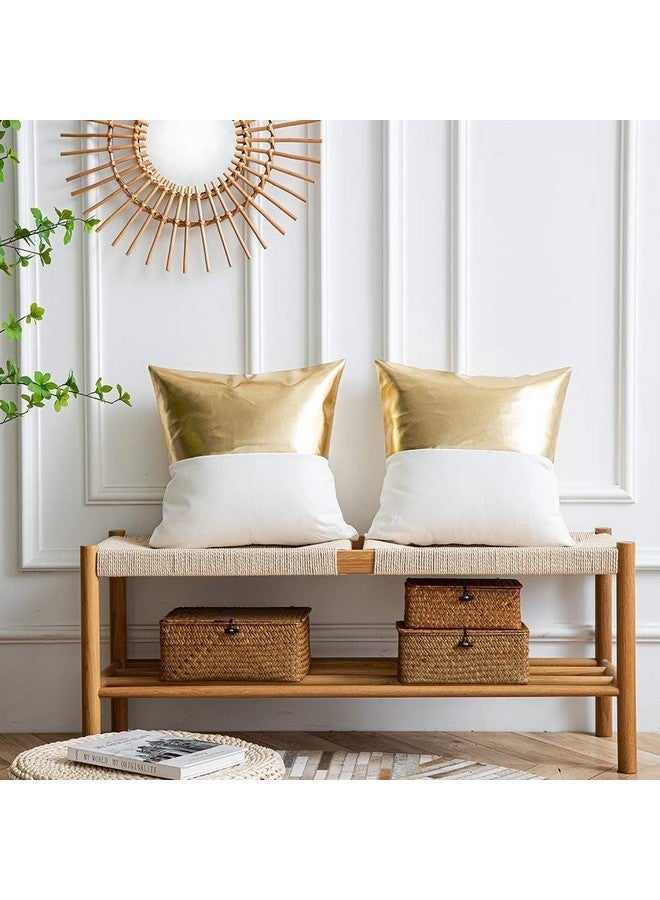 AEROHAVEN™ Set of 2 Solid Hand Made Faux Leather/Cotton Throw/Pillow Cushion Covers - CC240 - (Gold, 16 x 16 Inch(40 x 40cm)) - Image 2