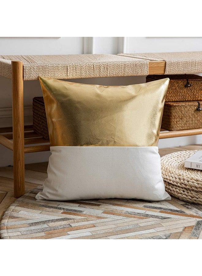 AEROHAVEN™ Set of 2 Solid Hand Made Faux Leather/Cotton Throw/Pillow Cushion Covers - CC240 - (Gold, 16 x 16 Inch(40 x 40cm)) - Image 5