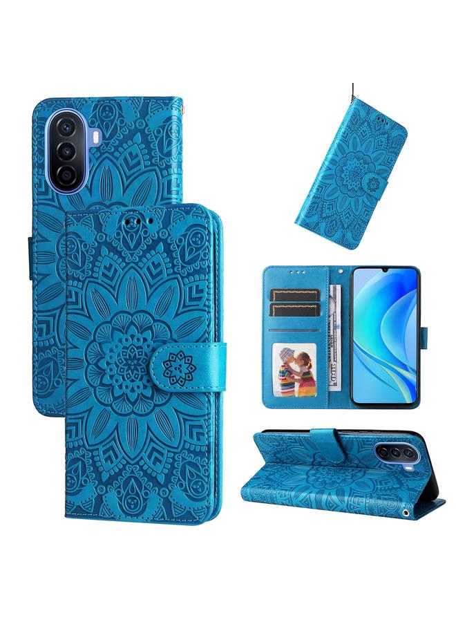 Zaboon Case For Huawei nova Y70 / Y70 Plus / Enjoy 50 Embossed Sunflower Leather Phone Case - Image 1