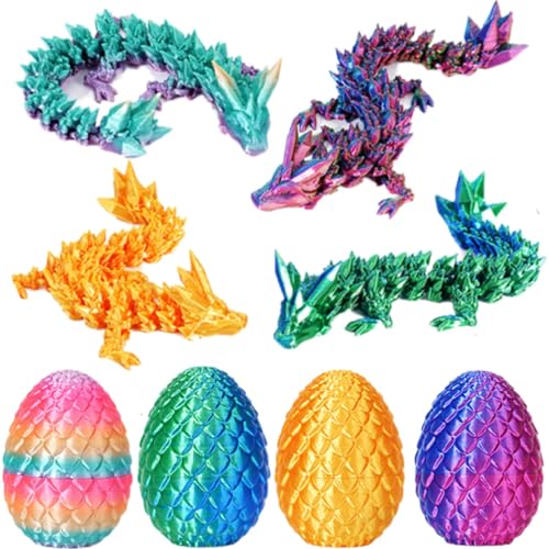 YILCER 4PCS 3D Printed Dragon Eggs with Dragon Inside Mini Dragon Egg Set Easter Eggs Articulated Dragon Mystery Dragon Egg Fidget Toy Surprise 3D Printed Animals Toy Set Multicolor34pcs - Image 1