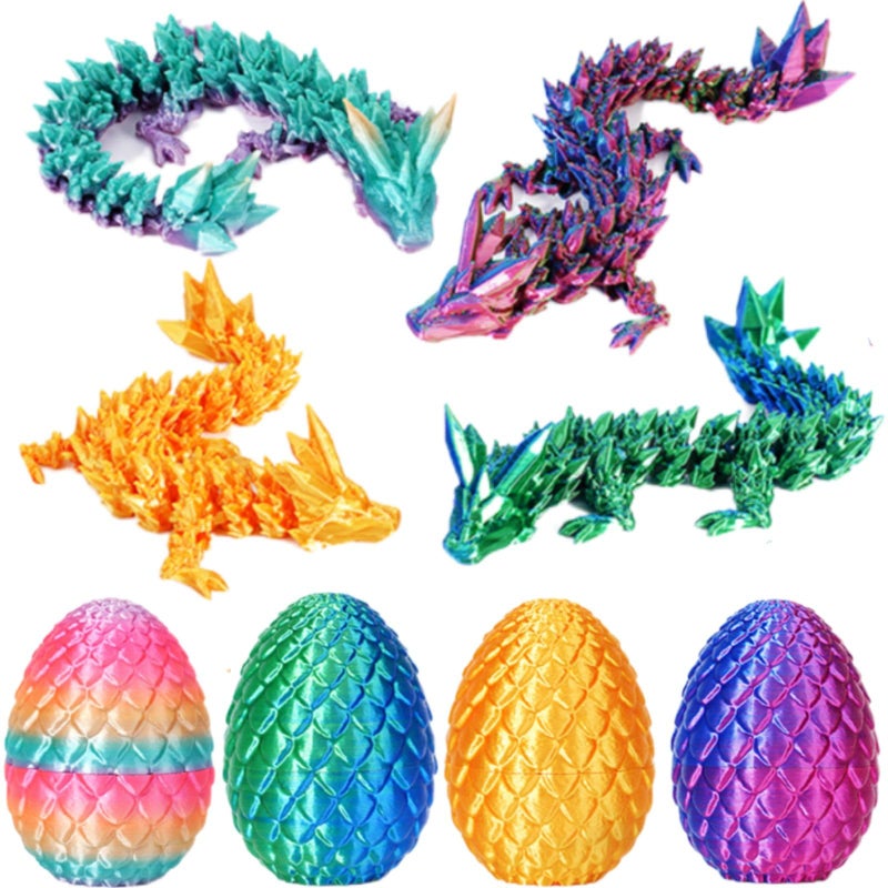 YILCER 4PCS 3D Printed Dragon Eggs with Dragon Inside Mini Dragon Egg Set Easter Eggs Articulated Dragon Mystery Dragon Egg Fidget Toy Surprise 3D Printed Animals Toy Set Multicolor34pcs - Image 3