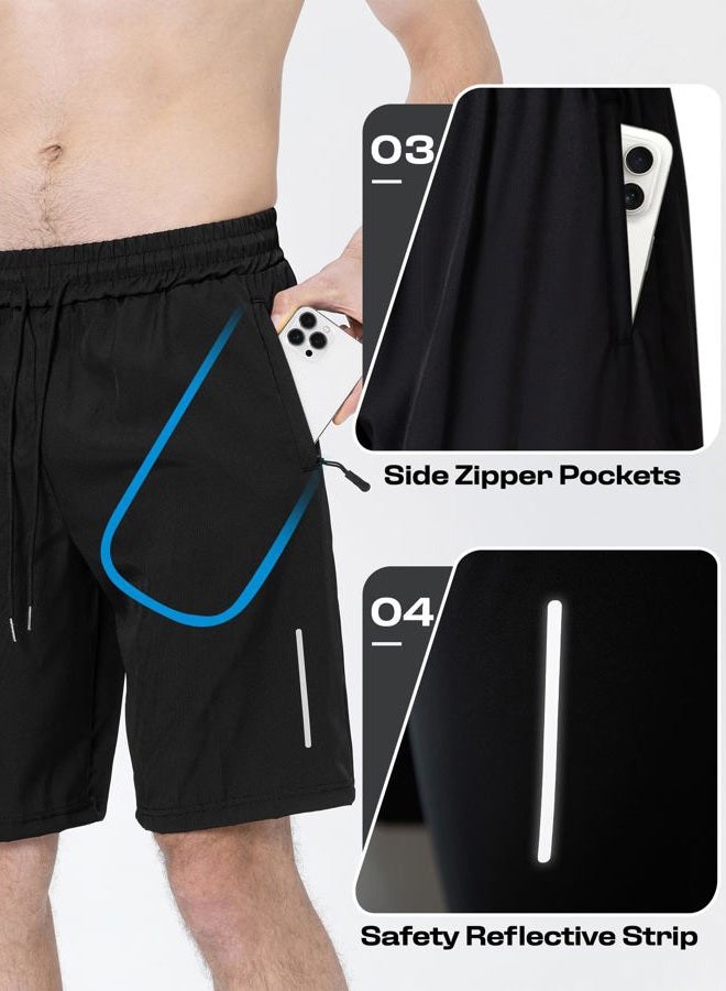 JWJ Mens Athletic Gym Workout Shorts Lightweight Quick Dry Running Basketball Shorts with Zipper Pockets, 3 Pack Black / Dark Grey / Army, S - Image 5