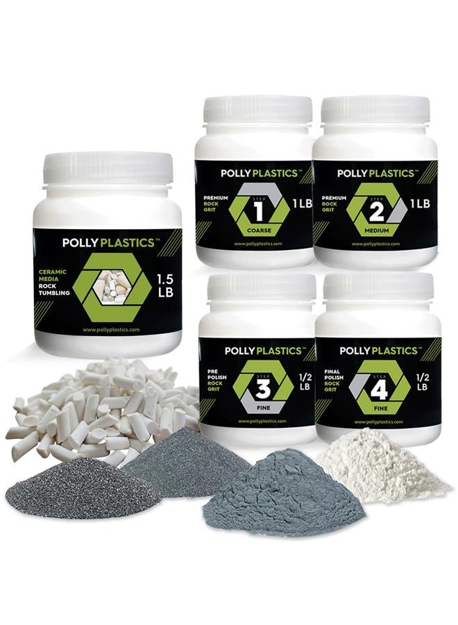 Polly Plastics Rock Tumbler Tumbling Media Grit Kit & Ceramic Filler in Heavy Duty Resealable Bags - Image 1