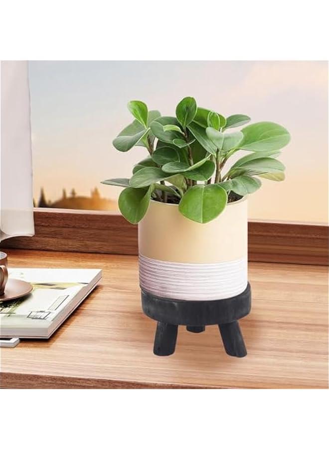 Generic Plant Display Stand Wooden Planter Stool Stable Flower Vase Shelf Round Flower Pot Holder Flowerpot Stand for Balcony Patio , Black S  - Image 3