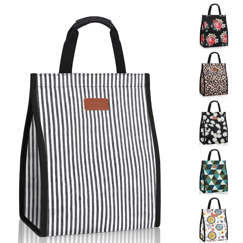 Lunch Bags for Women Insulated Reusable Lunch Tote with Internal Pocket Lunch Tote bag for Work Stripe