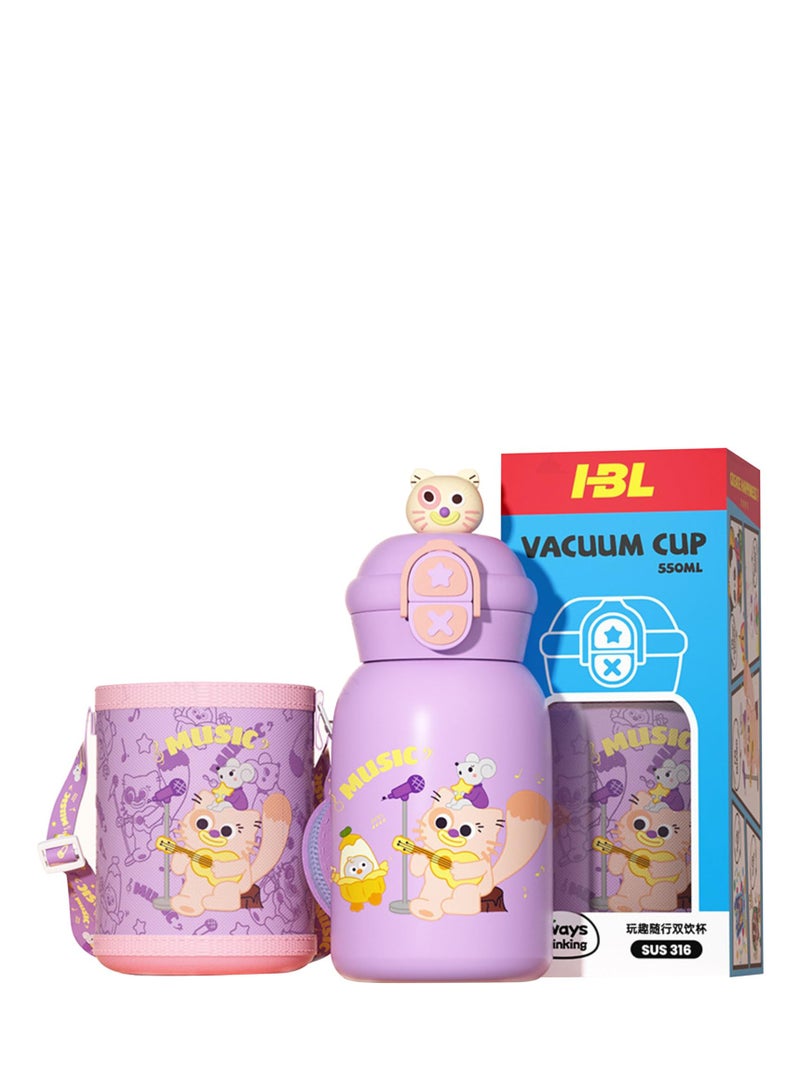 تراسل زجاجة مياه معزولة للأطفال، زجاجة مياه للأطفال، 19 أوقية خالية من مادة BPA مزدوجة الجدار مفرغة من الهواء 316 من الفولاذ المقاوم للصدأ مانعة للتسرب مع زجاجة مياه معدنية للأطفال مع قشة لولد المدرسة - Image 1