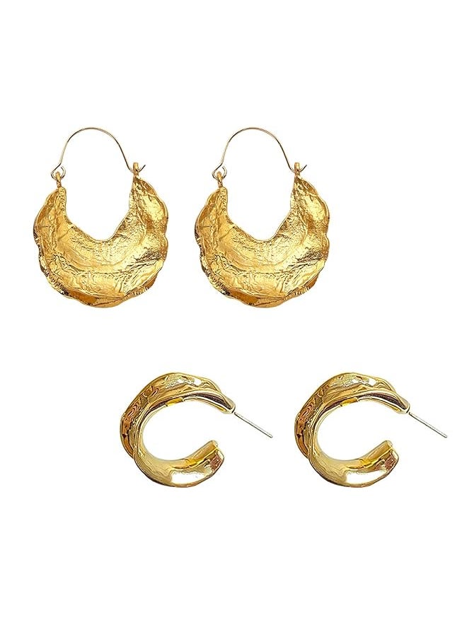 YELLOW CHIMES - Gold Plated Geometric Shaped Western Hoop Earrings Combo 2 Pair Set - Image 1