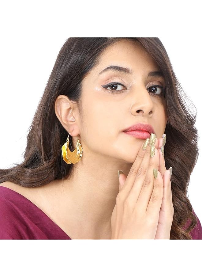 YELLOW CHIMES - Gold Plated Geometric Shaped Western Hoop Earrings Combo 2 Pair Set - Image 1