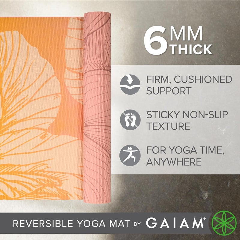 Gaiam Yoga Mat - Premium 6mm Print Reversible Extra Thick Non Slip Exercise & Fitness Mat for All Types of Yoga, Pilates & Floor Workouts (68" x 24" x 6mm Thick) - Image 3