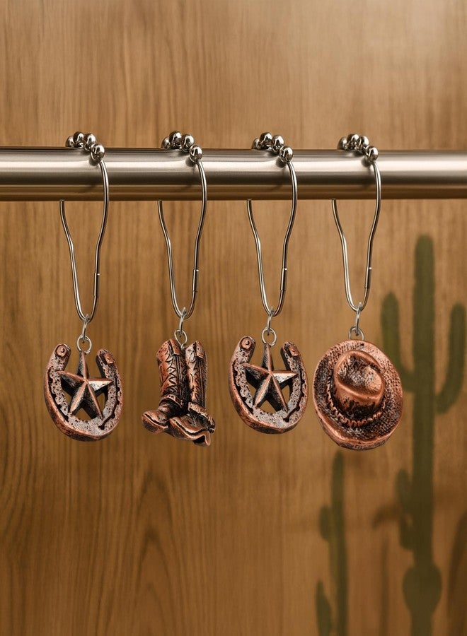 Lyellfe 24 Pieces Western Shower Curtain Hooks, Stainless Steel Rustic Cowboy Curtain Rings, Brown Hanger Country Creative Shower Decor for Bathroom - Image 5