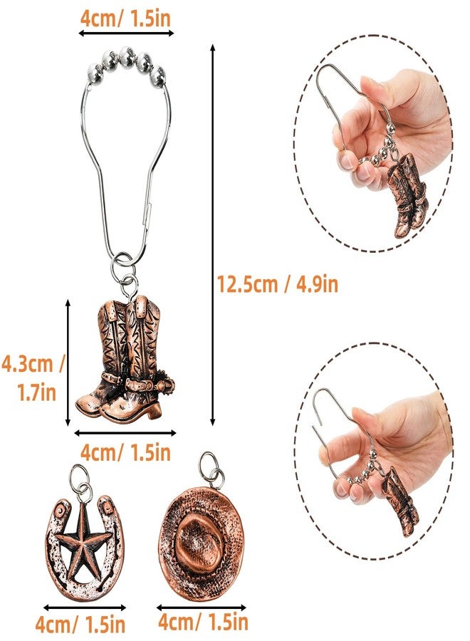 Lyellfe 24 Pieces Western Shower Curtain Hooks, Stainless Steel Rustic Cowboy Curtain Rings, Brown Hanger Country Creative Shower Decor for Bathroom - Image 2