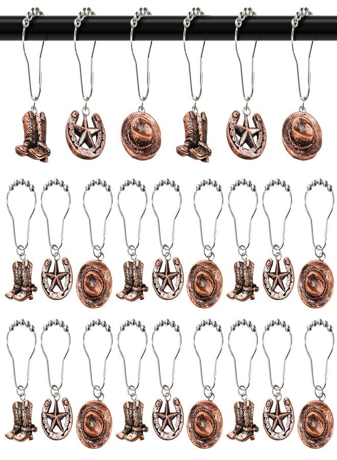 Lyellfe 24 Pieces Western Shower Curtain Hooks, Stainless Steel Rustic Cowboy Curtain Rings, Brown Hanger Country Creative Shower Decor for Bathroom - Image 1