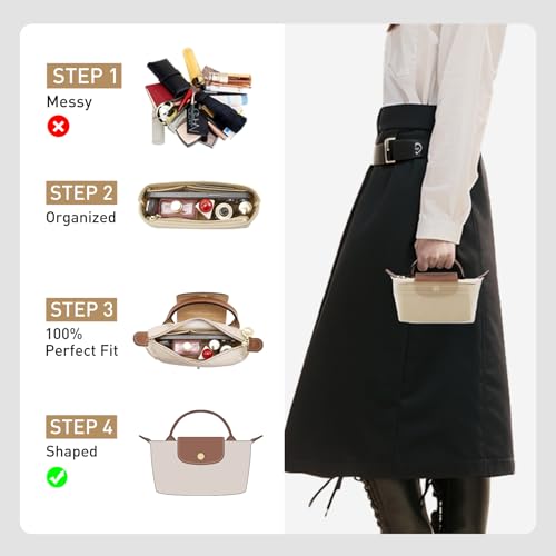 OAikor Purse Organizer Insert Compatible with Longchamp Mini Bag and More, Bag Insert for le pliage Original/Green Pouch with Handle/Extra Small Handbag Inner Shaper(Mini, Beige) - Image 4