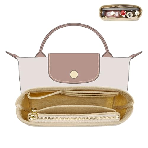 OAikor Purse Organizer Insert Compatible with Longchamp Mini Bag and More, Bag Insert for le pliage Original/Green Pouch with Handle/Extra Small Handbag Inner Shaper(Mini, Beige) - Image 1