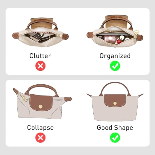 OAikor Purse Organizer Insert Compatible with Longchamp Mini Bag and More, Bag Insert for le pliage Original/Green Pouch with Handle/Extra Small Handbag Inner Shaper(Mini, Beige) - Image 3