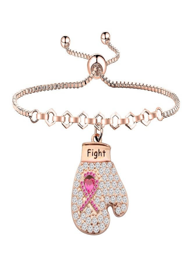 HOLLP Breast Cancer Awareness Bracelet Fight The Cancer Recovery Jewelry Cancer Survivor Gift for Women (Rose Red-RG) - Image 1