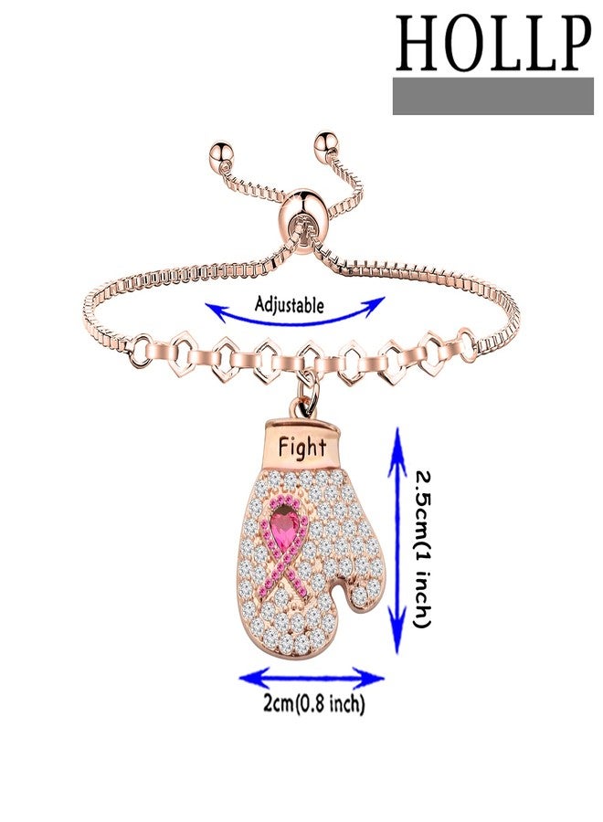 HOLLP Breast Cancer Awareness Bracelet Fight The Cancer Recovery Jewelry Cancer Survivor Gift for Women (Rose Red-RG) - Image 2