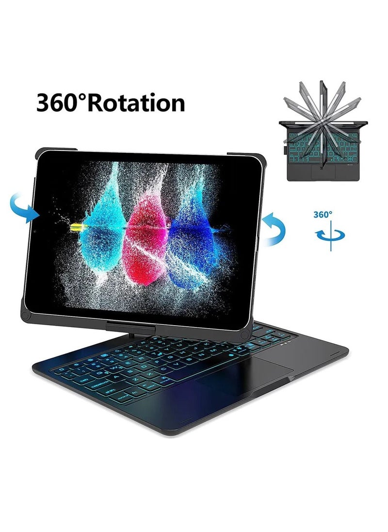 glassology - iPad Keyboard Folio Combo for iPad 10.2/ Air 10.5 7th, 8th, 9th gen (2019, 2020, 2021) with Rotatable Backlit Keyboard Trackpad Smart Connector English & Arabic with Screen Protector in Black - Image 1
