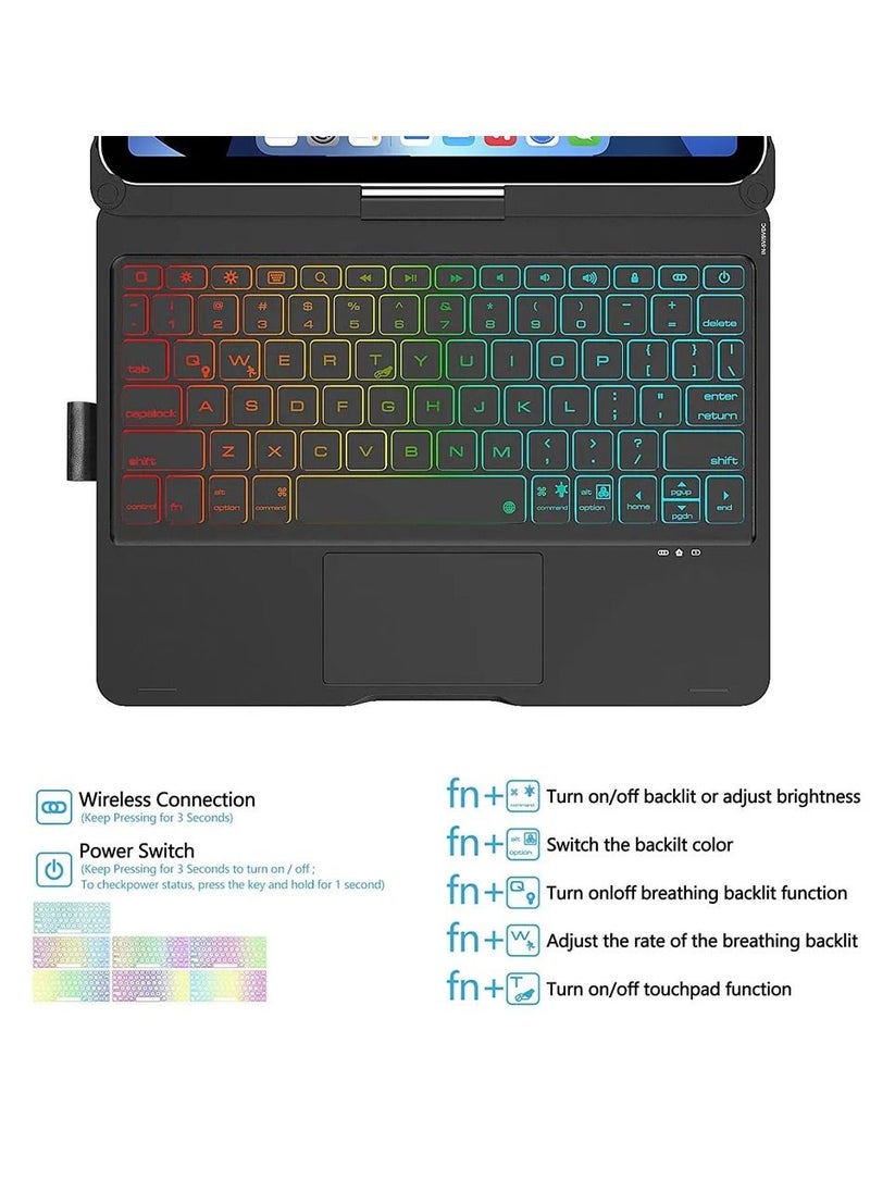 glassology - iPad Keyboard Folio Combo for iPad 10.2/ Air 10.5 7th, 8th, 9th gen (2019, 2020, 2021) with Rotatable Backlit Keyboard Trackpad Smart Connector English & Arabic with Screen Protector in Black - Image 1